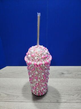 Handmade Bedazzled Design Hogg 20oz Bubble Top Stainless Steel Tumbler w\ Straw